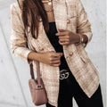 Casual Buttons Autumn Blazer Female Outerwear New Women Vintage Long Sleeve Double Breasted Plaid Blazer Coat Flap Pockets