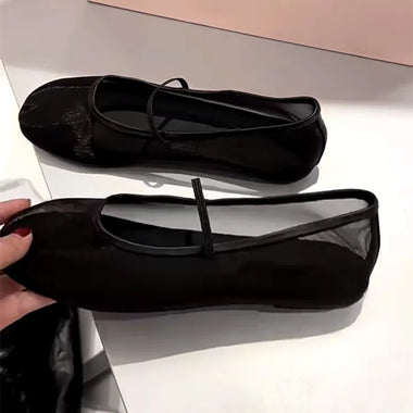 2025 summer lace mesh flats women round toe elastic band mary janes shoes breathable moccasins women transparent soft loafers