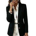 Women Notched Lapel Double Button Blazer Long Sleeve Solid Color Slim Fit Office Suit Jacket