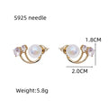 Korean Unique Pearl Crystal Back Double Sided Stud Earrings for Women Jackets Curved Piercing Ear Jewelry Pendientes Gift
