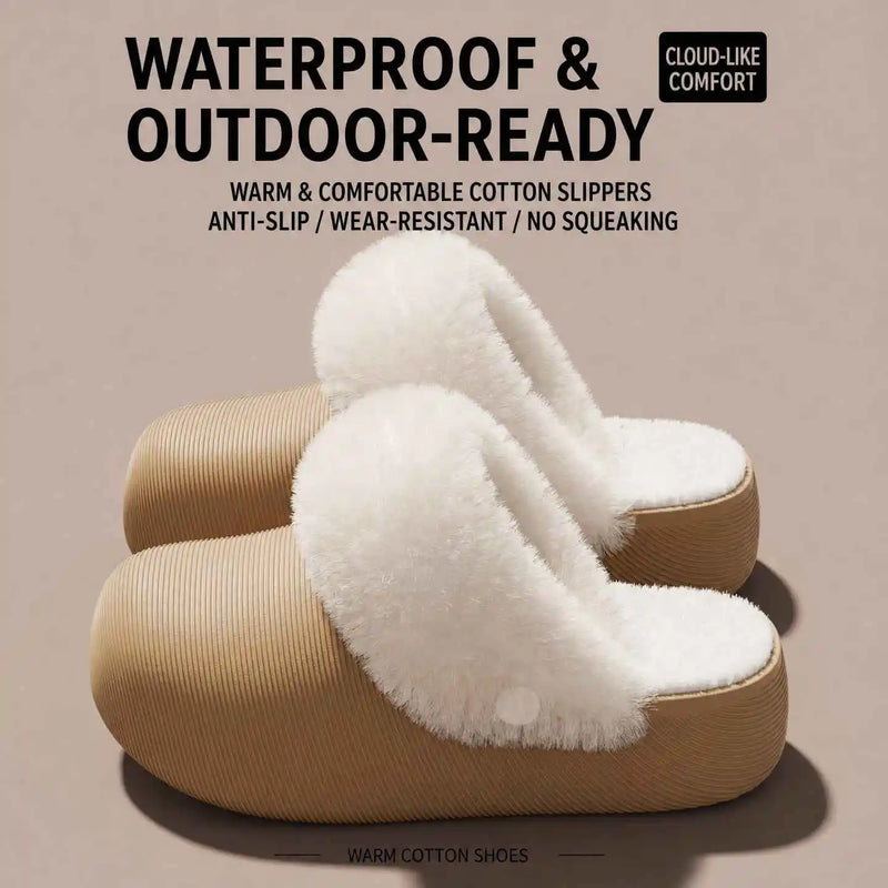 Waterproof Winter Warm Slippers Women Thick Platform EVA Clogs Fluffy Plush Silent Non-Slip Wear-Resistant Indoor Outdoor Shoes