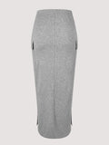 Casual Grey High Waist Knitted Cargo Maxi Skirt Women Sexy Y2K Bodycon Pencil Skirt Spring Autumn Long Skirt with Pockets