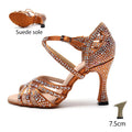 Women Shoes Latin Dance HROYL Ballroom Latin Dance Shoes Ladies Girls New Silk Satin Shiny Rhinestone Cuban High Heels Party Salsa Dance Shoes Women