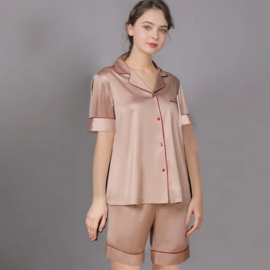 Summer Couple Silk Pajama Set 30% Mulberry Silk Short Sleeve Tops  Shorts Breathable Soft Sleepwear Men Women Home Loungewear