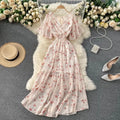 19 Colors Summer Floral Print V-neck Waist-cinching Chiffon Long Dress Women 2025 Trendy Elegant Casual Vacation Beach Dresses