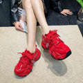 Women Chunky Sneakers Spring New Fashion Lace Up Red Platform Shoes Outdoor Trendy Versatile Casual Sports Shoes Zapatos Mujer