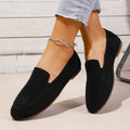 Women's V-Cut Suede Loafers, Round-Toe Pu Flat Slip-On Shoes, Retro Versatile Casual Women's Shoes for Commuting