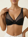 Women Underwire Push Up Bra Solid Thin Mesh Breathable Adjustable Straps Daily Lingerie