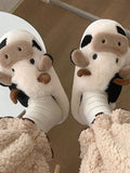 Cow Pattern Plush Slippers Winter Warm Non-slip Cozy Cute Home Slippers for Couples Men