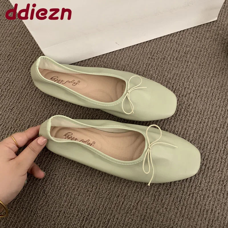 Women Ballet Flats Shallow Fashion Shallow Women Ballet Flats Dance Shoes Casual Female Soft Footwear Butterfly-Knot Ladies Flats Slip On Shoes