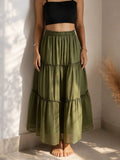 Summer Women Fashionable Layered Long Skirt Casual Solid Color Elastic High Waist Women's Half Skirt Holiday Vacation Skirt 2026