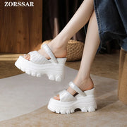 2025 New Women Sandals Women Slippers Black Wedge Platform Open Toe Women Orthopedics Thick Bottom Beach High Heels Slides