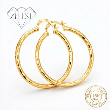18K Gold-Plated 40mm Exquisite Checkered Pattern Large Earrings – Stylish Wedding Jewelry & Gift for Women