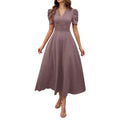 New Women's Short Sleeve Dress Spring and Summer High Waist Pullover V-Neck Dresses Fashion Female Casual Long Dresses