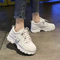 CINESSD Fashion White  Women Chunky Sneakers White Shoes Lace Up Platform Women Casual Shoe