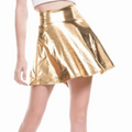 Elegant Metallic Pleated Skirt Retro Gold Silver Shiny Short Dress Solid Color Flared Design A-line Short Skirt Stage Costume