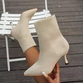 Women High Heels Spring Autumn Women Ankle Boots Slip-On Green Chelsea Boots Women Luxury Stretch Fabric Women Socks Shoes Pointed Toe High Heels