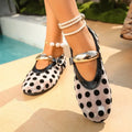 Large Size Polka Dot Mesh Mary Jane Flat Sandals Women's New Style Breathable One-Strap Slip-On Loafers Women's Ballet Flats