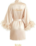 Women Kimono Bride Bridesmaid Robe Loungewear Wedding Bathrobe Gown Feather Women Embroidery Letter Sleepwear Short Satin Nightgown