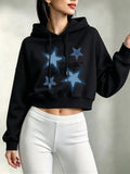 Korean Style Streetwear Retro Star Print Cropped Sweatshirt Crop Top Hoodie Y2k Sweatshirts Gothic Casual Clothes Pullover Women