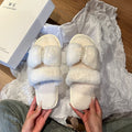 Comfy Fluffy Fur Slippers for Women Elegant Pearls Faux Pink White Furry Slides Winter 2026 Home Non Slip Warm Plush Shoes Woman