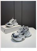 Women Mesh Chunky Sneakers Silver White Platform Thick Sole Breathable Lace Up Casual Dad Shoes Non Slip Walking Footwear