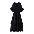 Casual Cascading Ruffle Women Dress Chic Patchwork Lace Up Half Flare Sleeve O-neck Female Dresses 2025 Summer Beach Lady Robe
