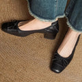 Fashionable French-style retro bow soft leather high-heeled shoes for women Spring 2026 squaretoe chunky heel sandals Size 35-42