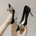 New Fashion Bowknot Pointed Toe High Heels Pumps Women's Stiletto White Pearl Bridal Wedding Shoes Banquet Party Dress Shoes