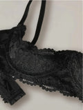 Women's Soft Sheer Lace Quarter Cup Bra Underwire Push Up Sexy Lingerie Open Bust Breathable Skin-Friendly Comfort Brassiere
