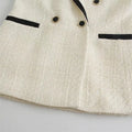 2026 New Women Double Breasted Tweed Blazer Coat Vintage Long Sleeve Pockets Female Outerwear Autumn Winter Jacket Casual Blazer