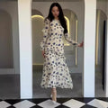 Women's Spring Fall Long Dress Elegant Ruffle Midi Floral Print Dress Flower Vintage Muslin Dress for Women