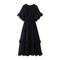 Casual Cascading Ruffle Women Dress Chic Patchwork Lace Up Half Flare Sleeve O-neck Female Dresses 2025 Summer Beach Lady Robe