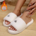 Fashion Crown Decoration Home Slippers for Women 2026 Winter Soft Sole Fluffy Slippers Warm Short Plush Open Toe Slides Shoes
