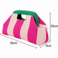 Casual Polyester Knitted Handbag Stripe Pattern Large Capacity Cosmetic Pouch Soft Texture Tote Bag Daily Carry