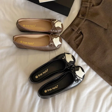Women Loafers Ballet Flats Women Ballet Flats Round Toe Soft Leather Slip‑On Flat Shoes Ladies Cute Sweet Daily Casual Dating Dress Ballerina Loafers Shoes