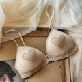 Women French Style Heart Lace Lingerie Set Thin Wirefree Front Hook Minimizer Bra Pure Gentle Brassiere And Matching Panties