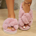 Fashion Cross Strap Fluffy Slippers Women Winter Home Open toed Plush Fur Slippers Woman Flat Heel Keep Warm Cotton Slides Shoes