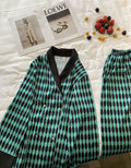 Green Plaid Pajamas Long Sleeve Lapel Shirt Pants Women Ice Silk Sleepwear Summer Autumn New Home Clothes Rayon Loungewear
