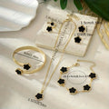 1 Pair of Earrings + 1 Necklace + 1 Bracelet + 1 Bracelet + 1 Bracelet + 1 Ring, Stainless Steel Jewelry Set with Floral Design, Fashionable for Women