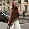 Chic Lace Irregular Women Blouses Shirt 2026 Summer Female Solid Pullover Tops Casual O Neck Office Blouse Ladies Tunic Blusas