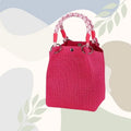 TG820]Mini Knitted Bucket Bag Women Small Handbag Geometric Colorblock Wristlet Purse With Detachable Handle 1PC