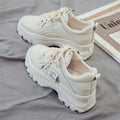 CINESSD Fashion White  Women Chunky Sneakers White Shoes Lace Up Platform Women Casual Shoe