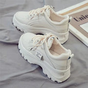 CINESSD Fashion White  Women Chunky Sneakers White Shoes Lace Up Platform Women Casual Shoe