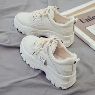 CINESSD Fashion White  Women Chunky Sneakers White Shoes Lace Up Platform Women Casual Shoe
