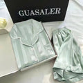 2PCS/Set Women's Silk Pajamas Short Sleeve Short Pants Simulation Silk Homewear Student Girl Soft Solid Color Striped Sleepwear