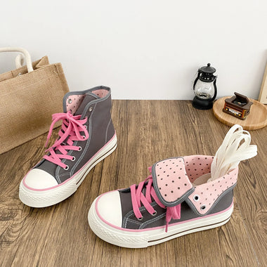 2026 Fresh Women Canvas Shoes High Top Female Flat Canvas Sneakers Lace Up Student Black Sport Shoes Pink Girls Shoe Summer