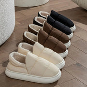 Waterproof Winter Slippers For Women Men Thick Sole Plush Warm Indoor Home Shoes Non-Slip Fur Lined Couple's Furry Slides