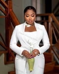 White Women Suit 1 Pcs Blazer Long Prom Dress Formal Office Lady Jacket Customized Summer Cotton Wedding Party Overcoat