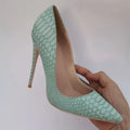 light green snake pattern 8cm-12cm stiletto shallow mouth pointed sexy single shoes party nightclub models women's shoes